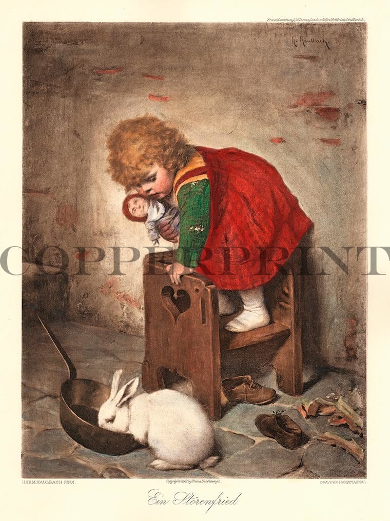 Kleines Mädchen mit Hasen Kunstdruck Tiefdruck