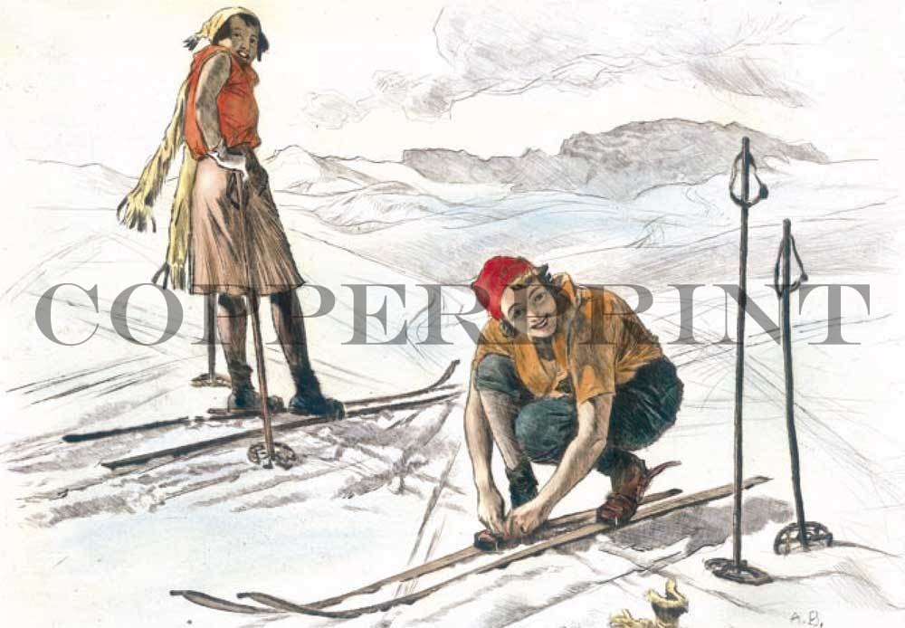 zwei Frauen beim Schifahren Kunstdruck Tiefdruck