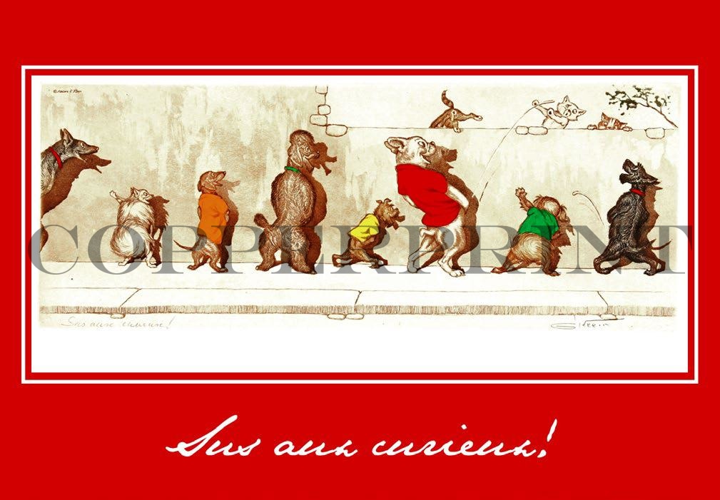 Hunde pinkeln auf den Straßenrand Kunstdruck Tiefdruck