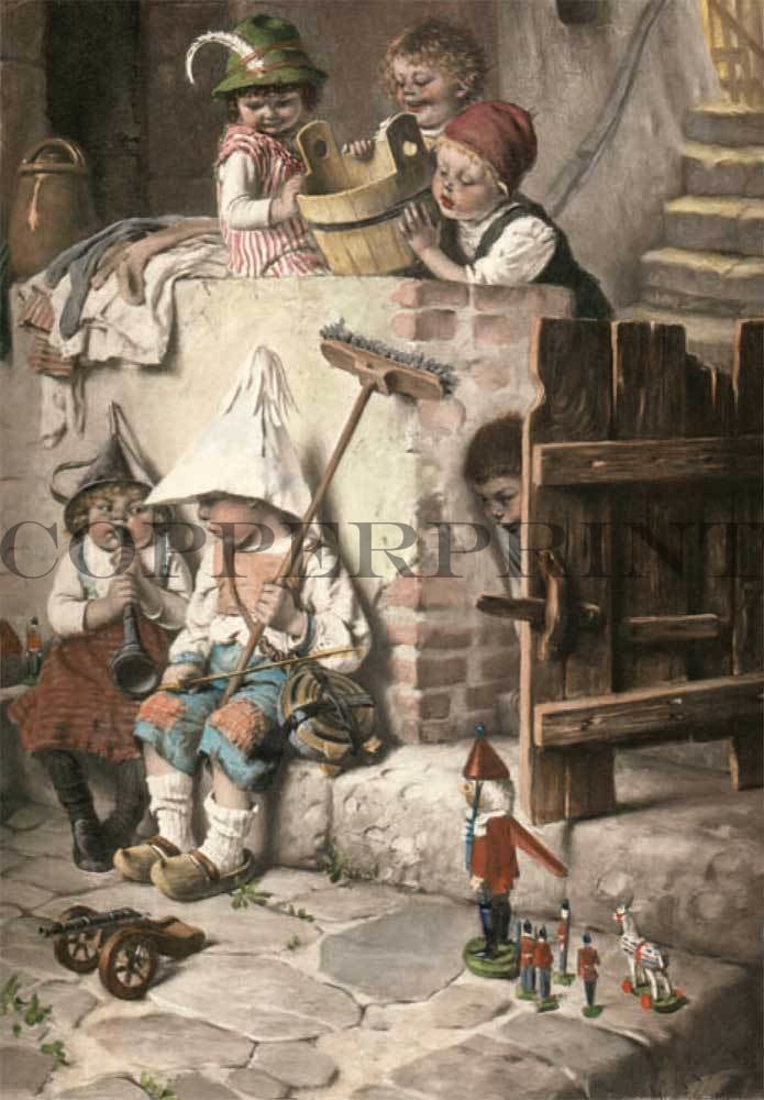 Kinder beim Unfug treiben Kunstdruck Tiefdruck