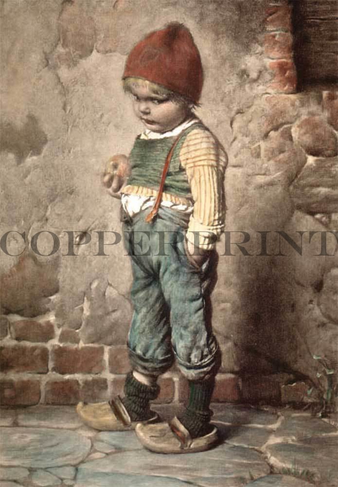 kleiner Junge steht vor Wand Kunstdruck Tiefdruck