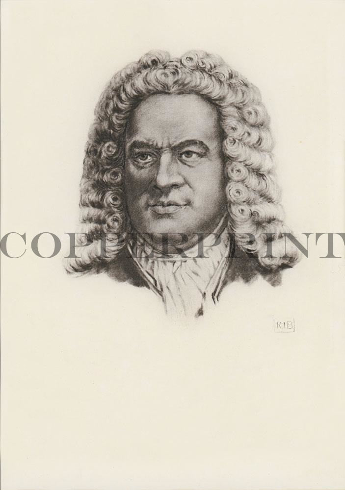 Portrait von Johann Sebastian Bach schwarzweiß Kunstdruck Tiefdruck