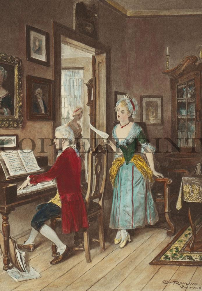 Mozart am Klavier mit Aloysia Weber Kunstdruck Tiefdruck