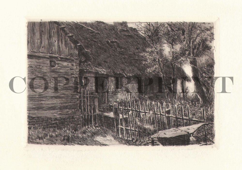 Bauernhaus im Wald schwarzweiß Kunstdruck Tiefdruck