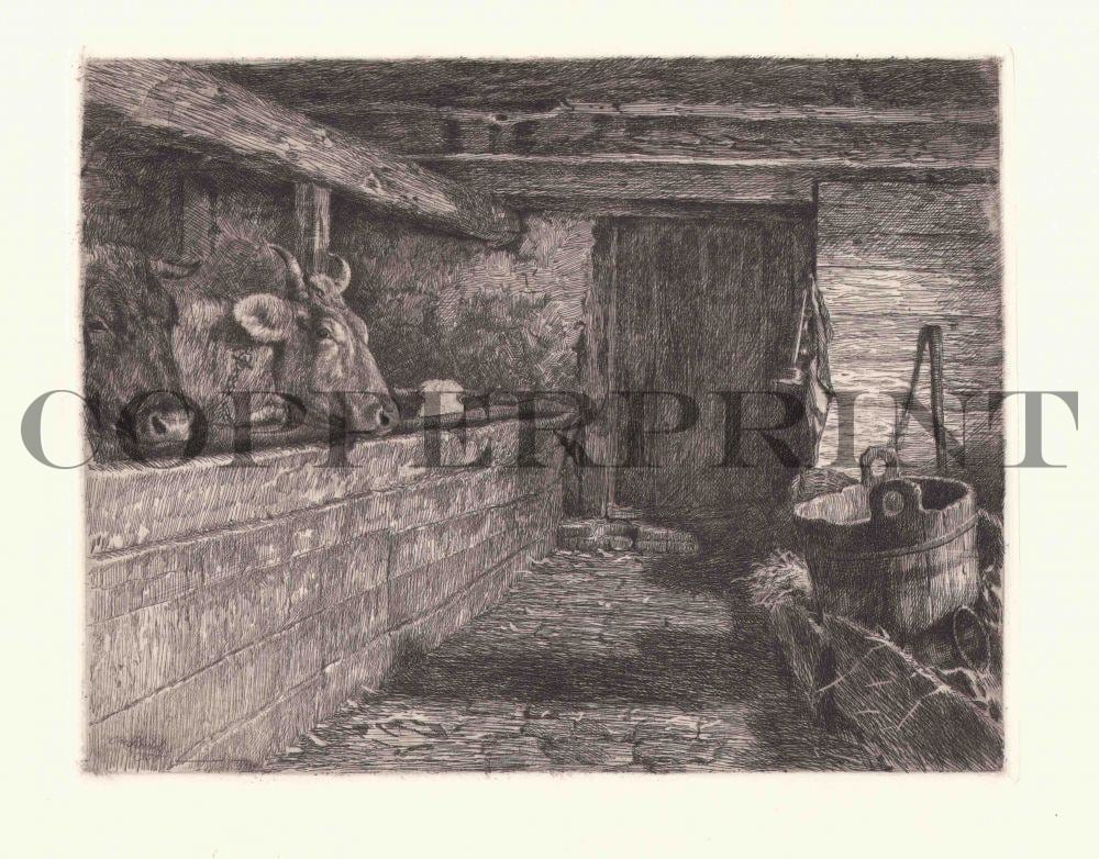 Kuh im Kuhstall Kunstdruck Tiefdruck