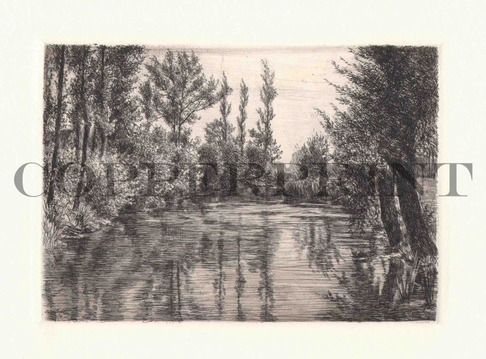 Landschaftsbild mit Fluss Kunstdruck Tiefdruck