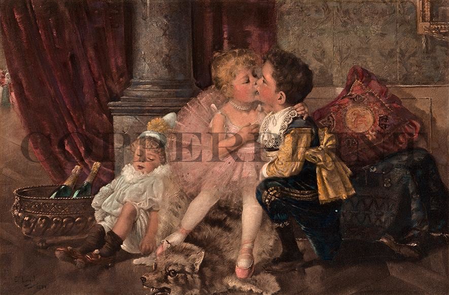 Zwei Kinder küssen sich Kunstdruck Tiefdruck