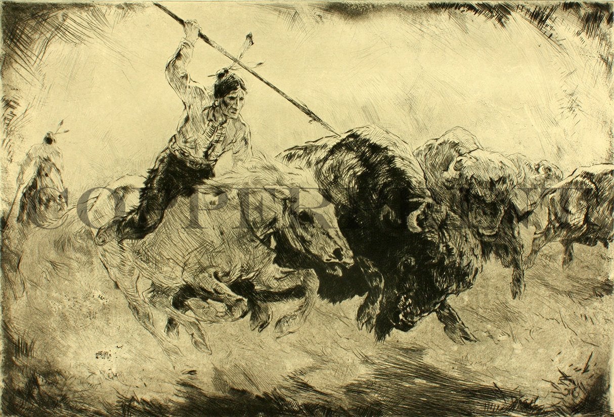 Büffetjagd Kunstdruck Tiefdruck