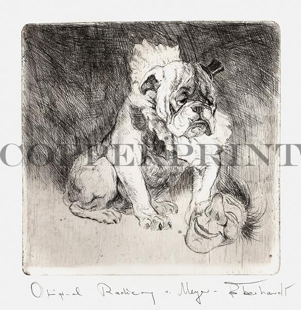 Mops sitzend mit Maske Kunstdruck Tiefdruck