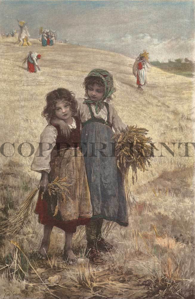 Zwei Mädchen helfen auf dem Feld Kunstdruck Tiefdruck