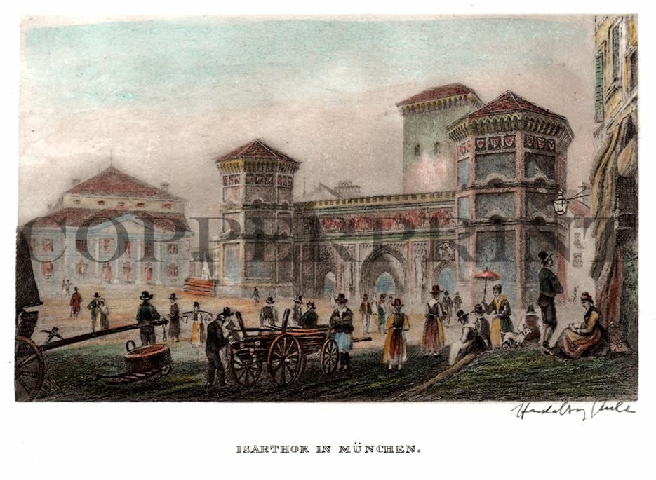 Stadtansicht von München mit Isartor Kunstdruck Tiefdruck