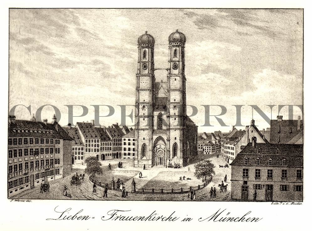 Stadtansicht München Frauentürme Kunstdruck Tiefdruck