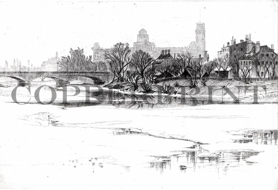 Stadtansicht München deutsches Museum Kunstdruck Tiefdruck