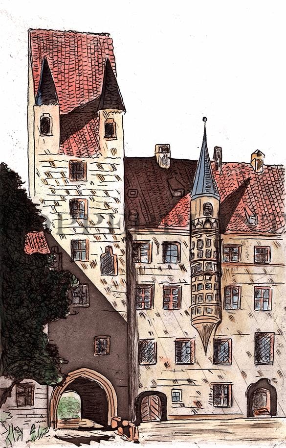 Ansicht vom alten Hof München Kunstdruck Tiefdruck
