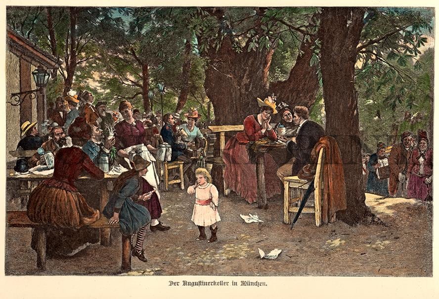 Leute im Augustiner Biergarten Kunstdruck Tiefdruck