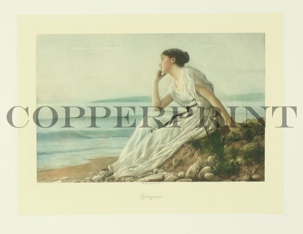 Frau sitzt am See Kunstdruck Tiefdruck