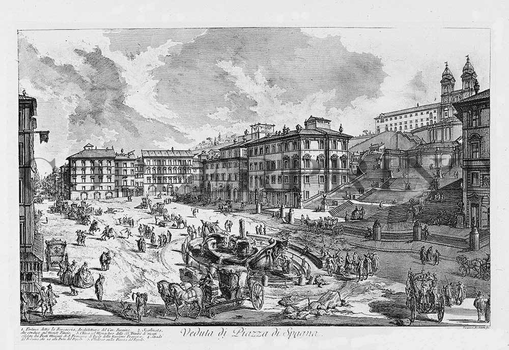 Stadtansicht Rom Spanische Treppe Kunstdruck Tiefdruck