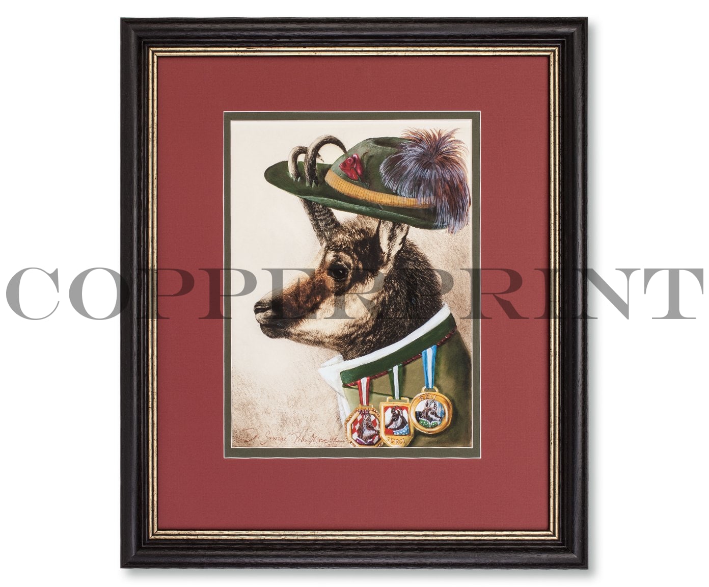 Gamsbock in Tracht Kunstdruck Tiefdruck