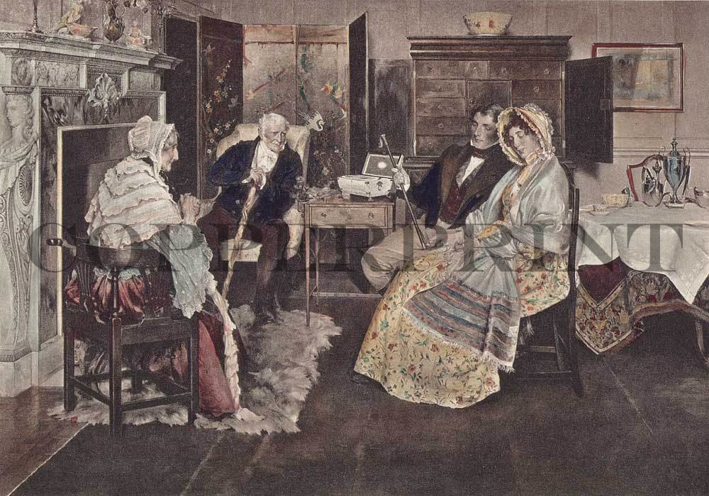 barock gekleidete Leute sitzend Kunstdruck Tiefdruck