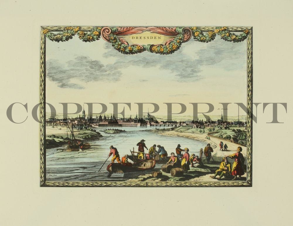 Stadtansicht von Dresden mit Fluss Kunstdruck Tiefdruck