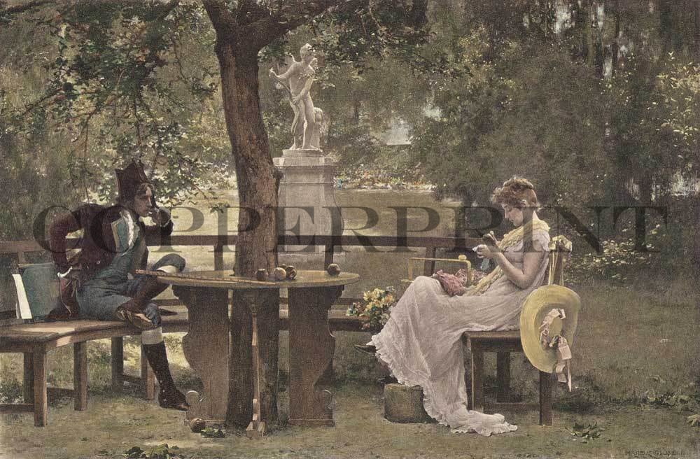 Mann und Frau auf der Bank im Park Kunstdruck Tiefdruck