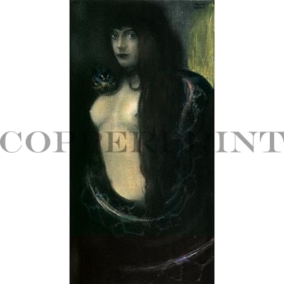 weibliches Aktmodel mit Schlange Kunstdruck Tiefdruck