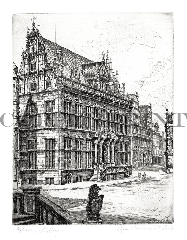 Bremen Schüttling Stadtansicht Kunstdruck Tiefdruck