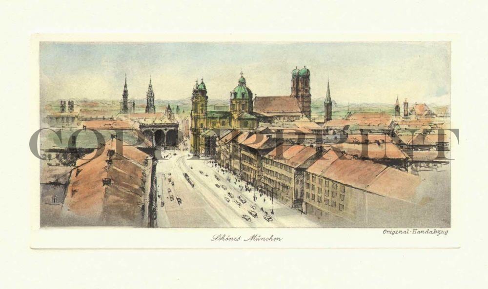 Stadtansicht von München Kunstdruck Tiefdruck
