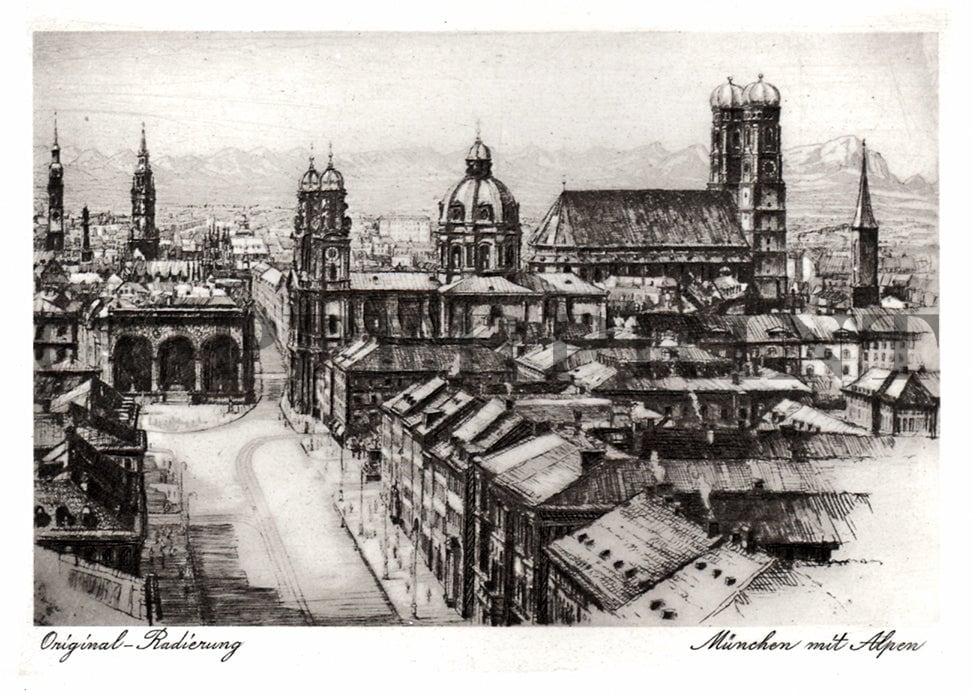 München, Stadtansicht mit Alpen