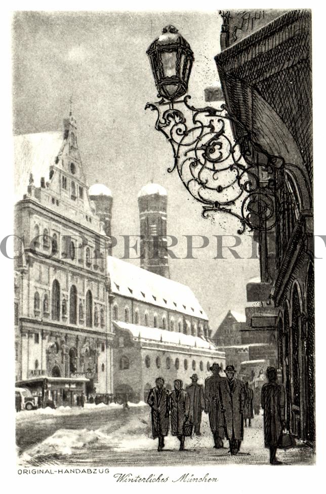 Stadtansicht München St. Michael Kunstdruck Tiefdruck