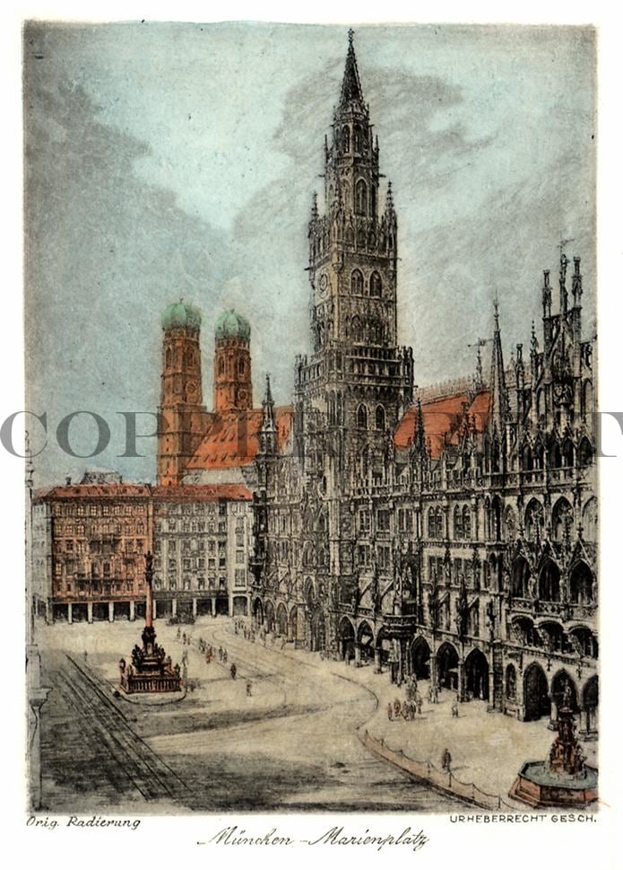 Stadtansicht vom Marienplatz Kunstdruck Tiefdruck