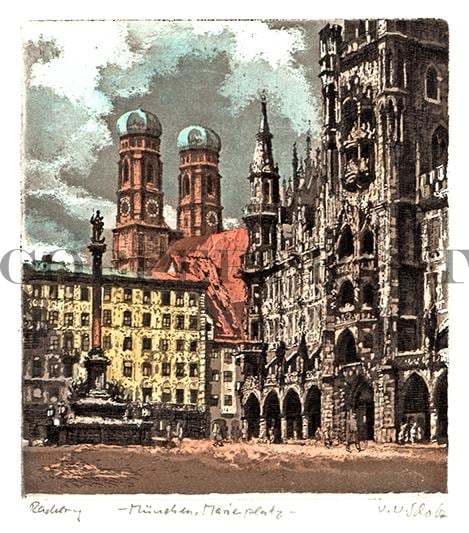 Stadtansicht vom Marienplatz Kunstdruck Tiefdruck