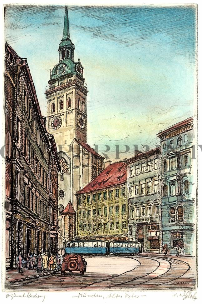 Stadtansicht von München Kunstdruck Tiefdruck