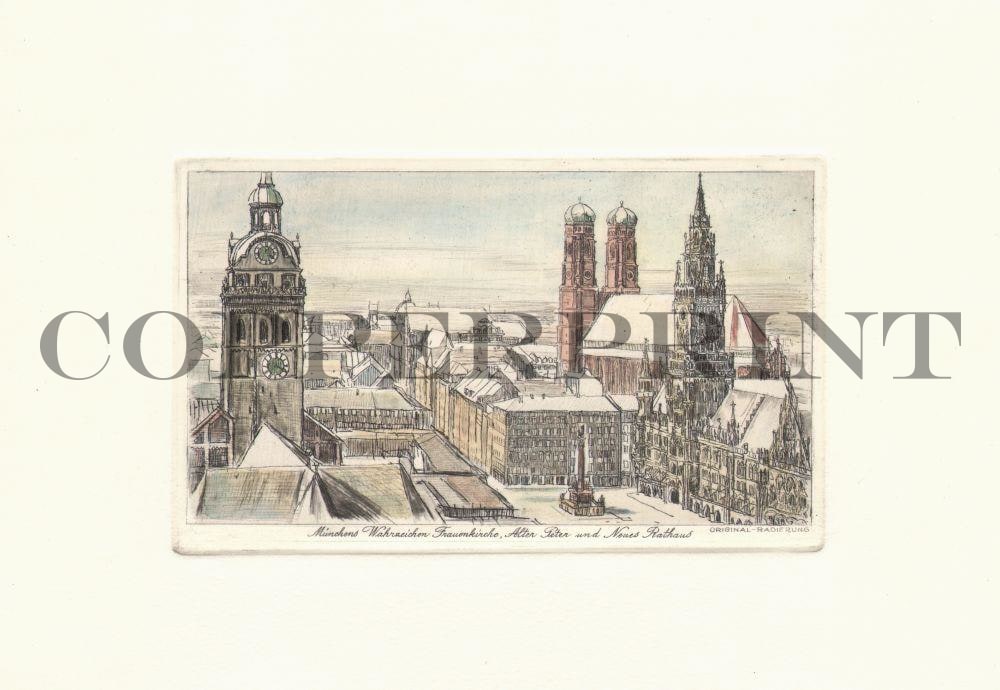 Stadtansicht von München im Winter Kunstdruck Tiefdruck