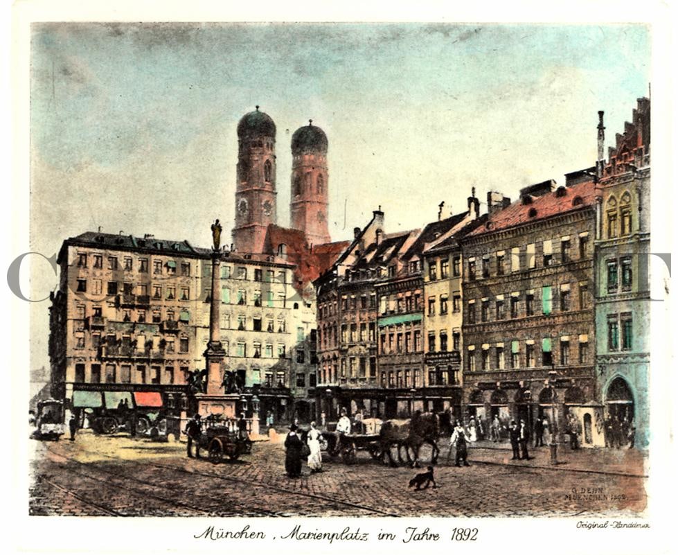 Stadtansicht München Marienplatz Kunstdruck Tiefdruck