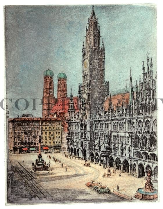 Stadtansicht vom Marienplatz Kunstdruck Tiefdruck