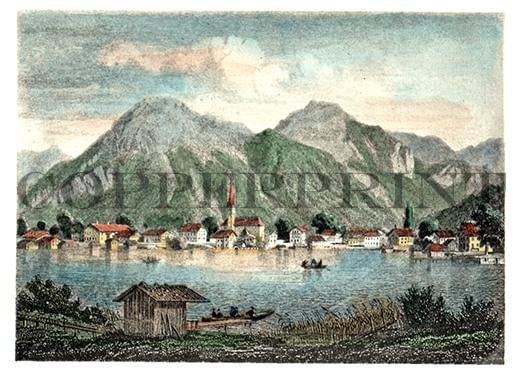 Stadtansicht von Rottach Egern Kunstdruck Tiefdruck