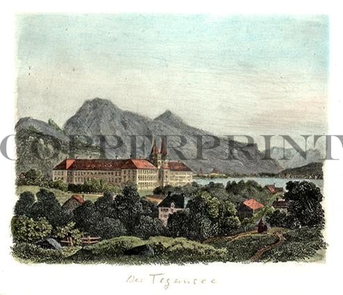 Landschaft mit Tegernsee und Schloss Kunstdruck Tiefdruck