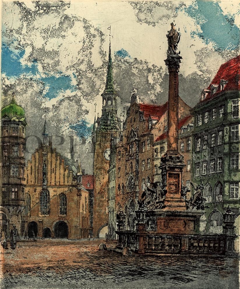 Stadtansicht vom Marienplatz Kunstdruck Tiefdruck