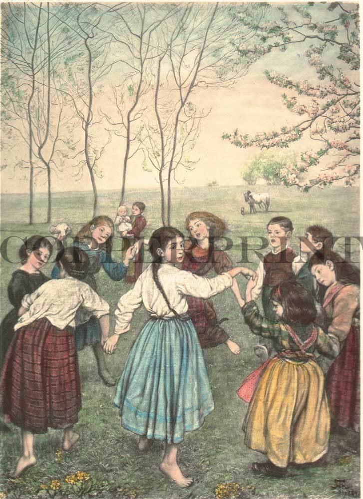 Kinder tanzend auf der Wiese Kunstdruck Tiefdruck