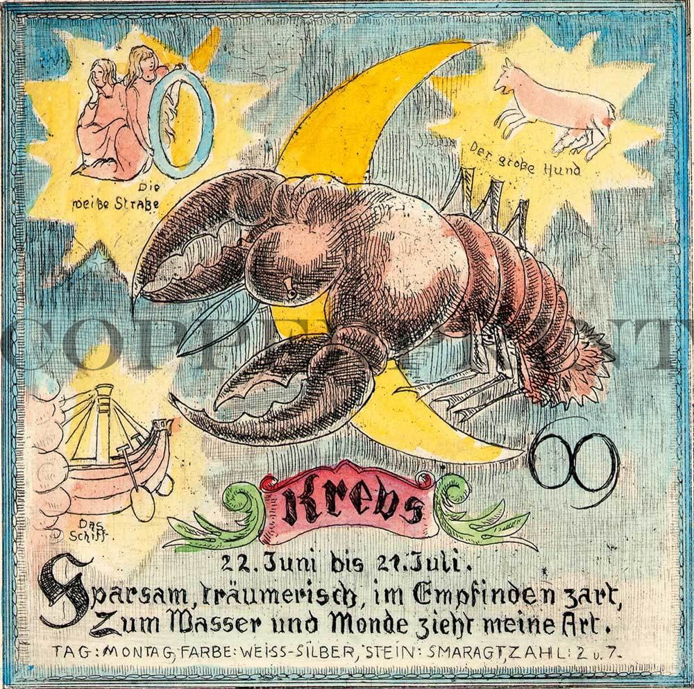 Illustration des Sternzeichens Krebs Kunstdruck Tiefdruck