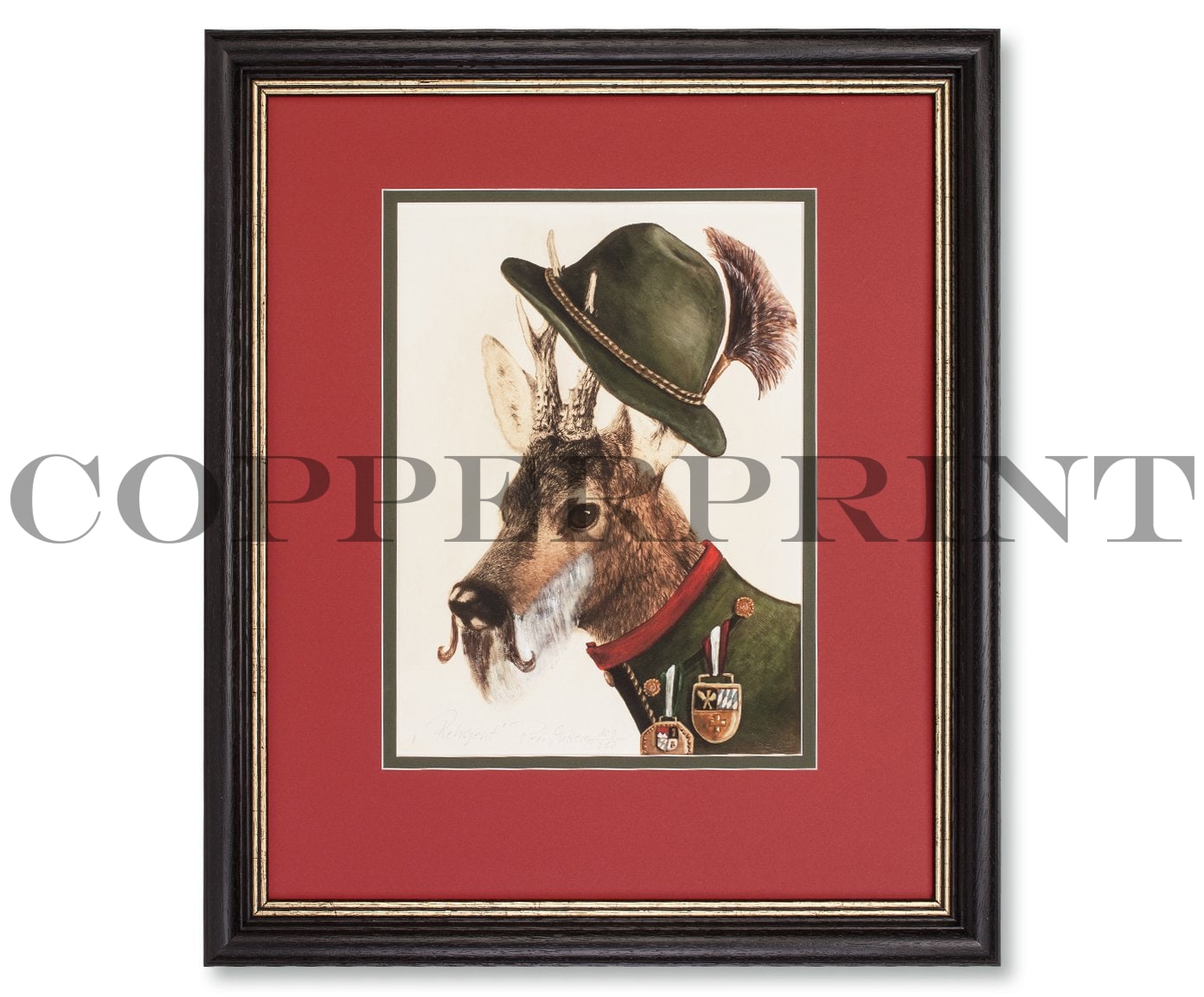 Rehbock in Tracht Kunstdruck Tiefdruck