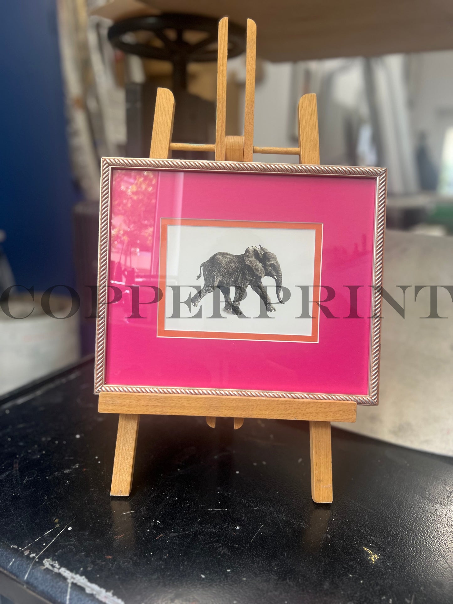 Rähmchen // Elefant // pink- orange Doppelpassepartout