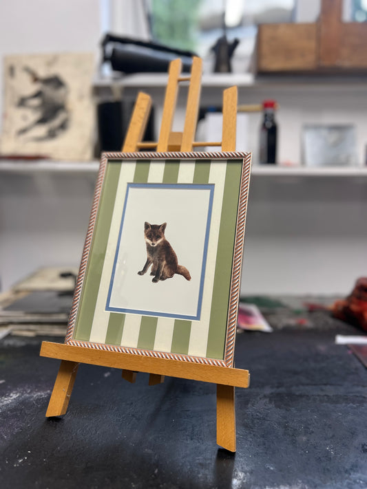 Rähmchen // junger Fuchs// oliv Streifen - hellblau Doppelpassepartout
