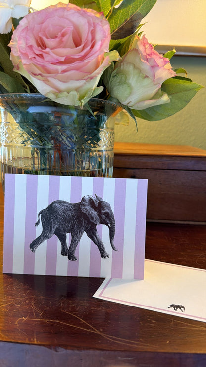 Briefkarte Elefant rosa Streifen