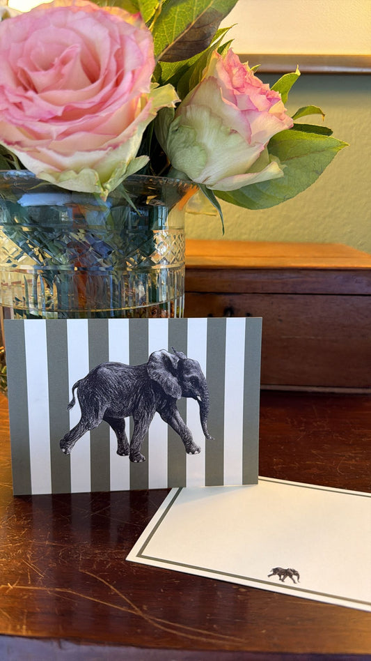 Briefkarte Elefant oliv Streifen