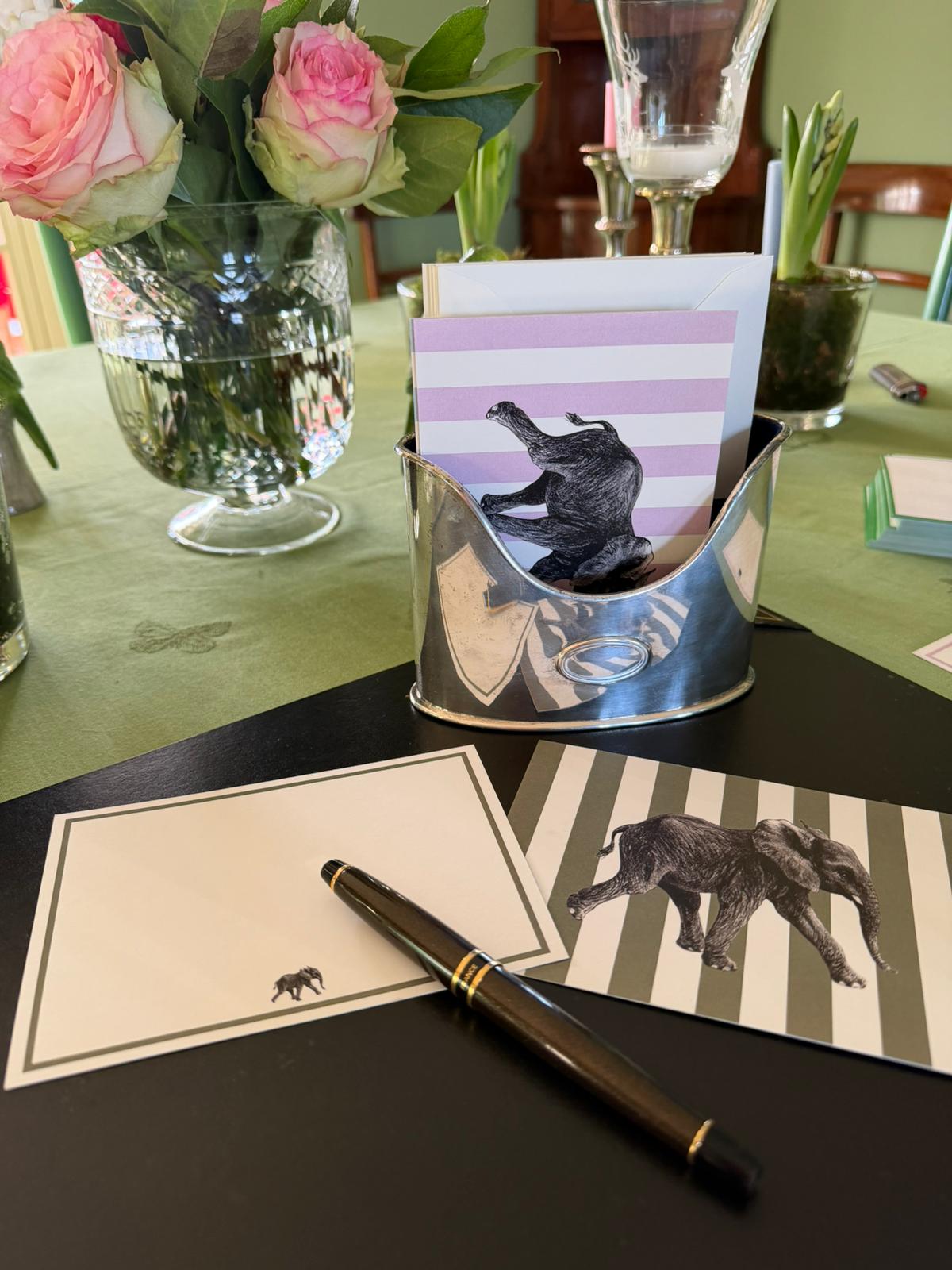 Briefkarte Elefant oliv Streifen