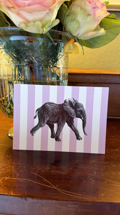 Briefkarte Elefant rosa Streifen