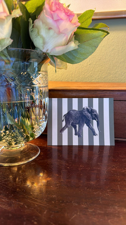 Briefkarte Elefant oliv Streifen