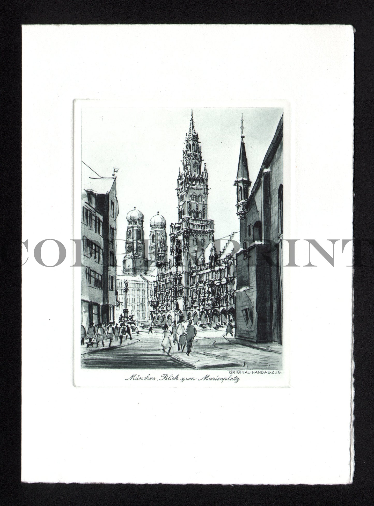 Büttenkarte - München, Blick zum Marienplatz